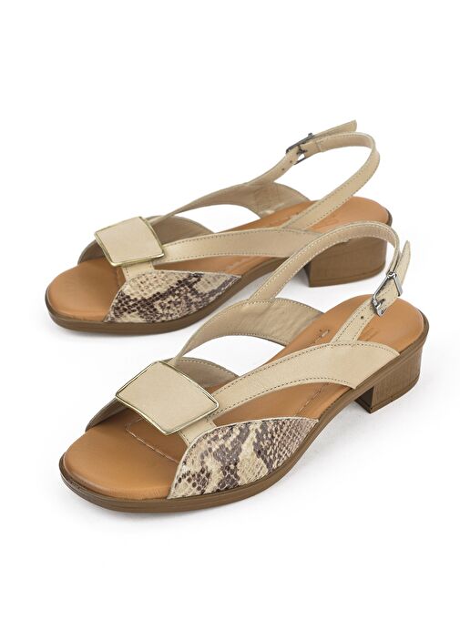 Ziya, Kadın Hakiki Deri Topuklu Sandalet 1511032Z6020 Bej - Görsel 6
