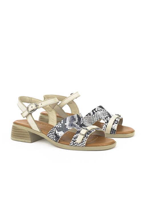 Ziya, Kadın Hakiki Deri Topuklu Sandalet 1511032Z10209 Kırık Beyaz - Görsel 3