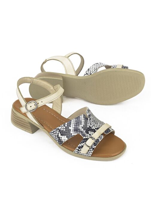 Ziya, Kadın Hakiki Deri Topuklu Sandalet 1511032Z10209 Kırık Beyaz - Görsel 5