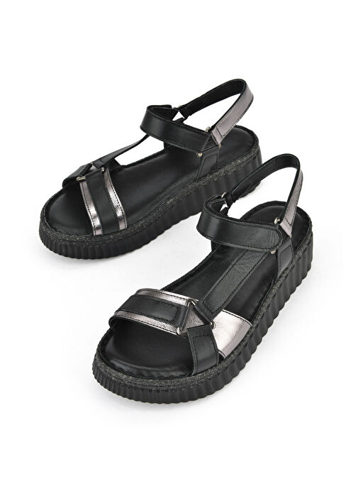 Ziya Siyah-Gümüş Kadın Deri Sandalet 1511008Z413_000 - Görsel 6