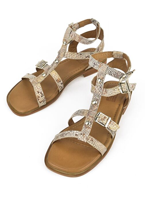 Ziya, Kadın Hakiki Deri Sandalet 1511047Z16222 Bej-Yılan - Görsel 5