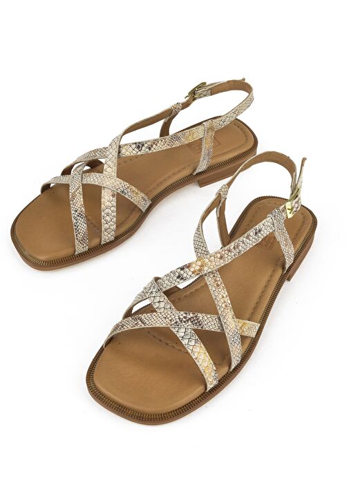 Ziya, Kadın Hakiki Deri Sandalet 1511047Z16213 Bej-Yılan - Görsel 6