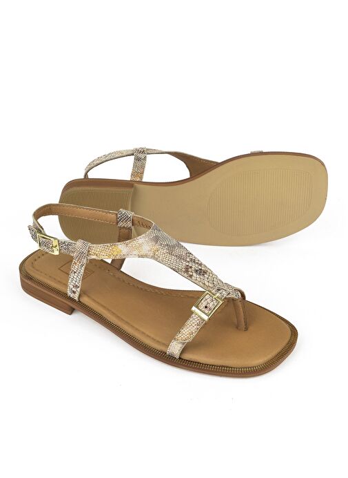 Ziya, Kadın Hakiki Deri Sandalet 1511047Z16219 Bej-Yılan - Görsel 5