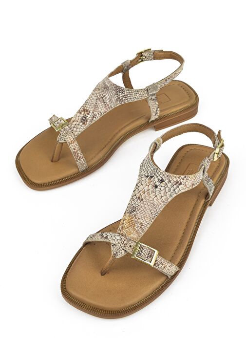 Ziya, Kadın Hakiki Deri Sandalet 1511047Z16219 Bej-Yılan - Görsel 6