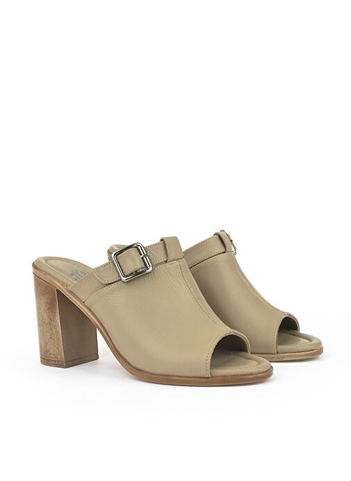 Ziya, Kadın Hakiki Deri Topuklu Terlik 1511020Z1703 Bej - Görsel 3