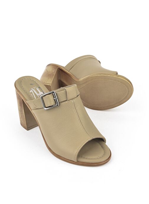 Ziya, Kadın Hakiki Deri Topuklu Terlik 1511020Z1703 Bej - Görsel 5