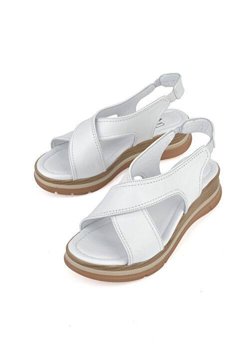 Ziya Beyaz Kadın Deri Sandalet 1511020Z2562_500 - Görsel 6