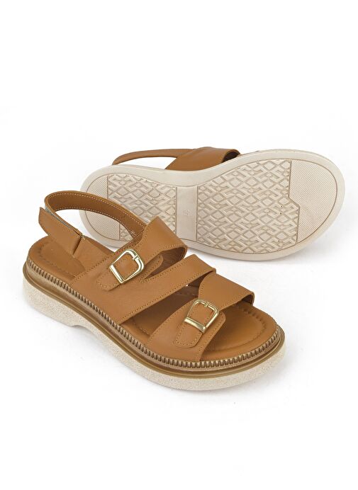 Ziya, Kadın Hakiki Deri Dolgu Topuk Sandalet 1511020Z6122 Taba - Görsel 5