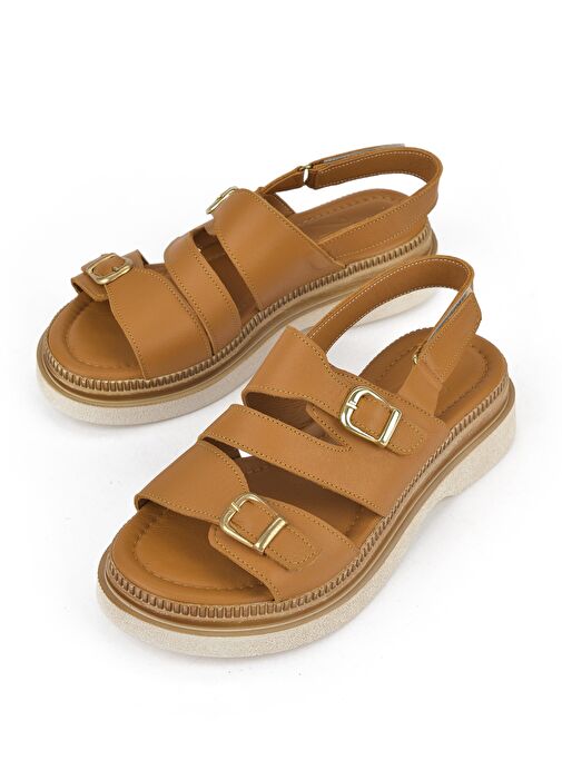 Ziya, Kadın Hakiki Deri Dolgu Topuk Sandalet 1511020Z6122 Taba - Görsel 6