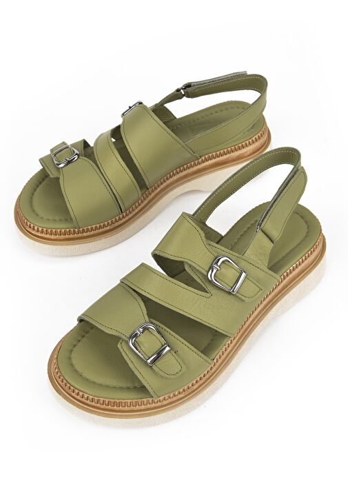 Ziya, Kadın Hakiki Deri Dolgu Topuk Sandalet 1511020Z6122 Yeşil - Görsel 6