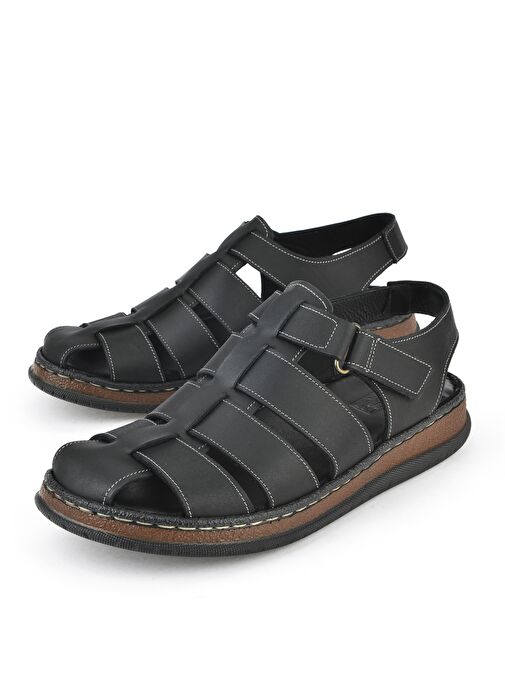 Ziya, Erkek Hakiki Deri Sandalet 1511045ZS32 Siyah - Görsel 6
