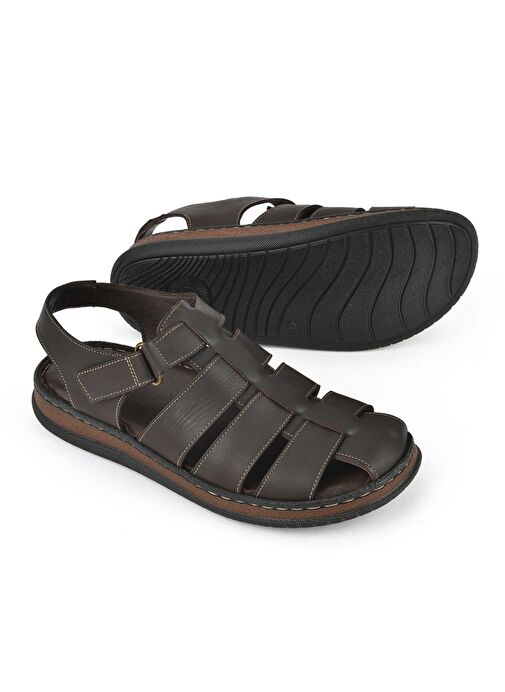 Ziya, Erkek Hakiki Deri Sandalet 1511045ZS32 Kahve - Görsel 5