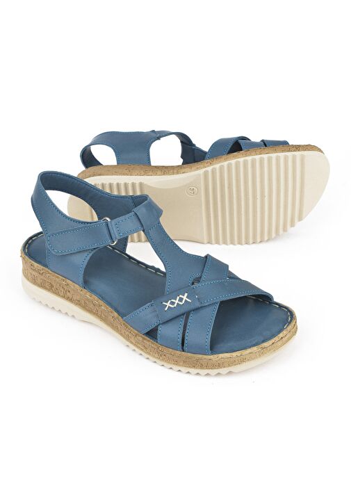 Ziya, Kadın Hakiki Deri Sandalet 1511051Z011 Mavi - Görsel 5