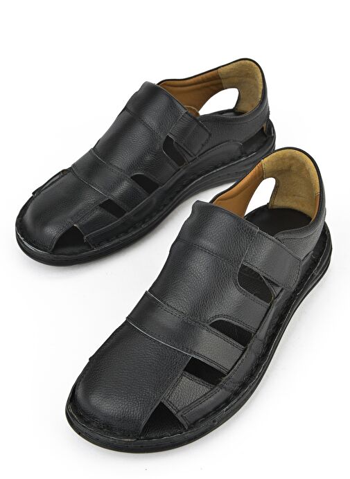 Ziya, Erkek Hakiki Deri Konfor Sandalet 1511052Z5064 Siyah - Görsel 6