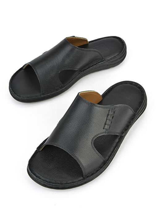 Ziya, Erkek Hakiki Deri Konfor Terlik 1511052Z0321 Siyah - Görsel 6