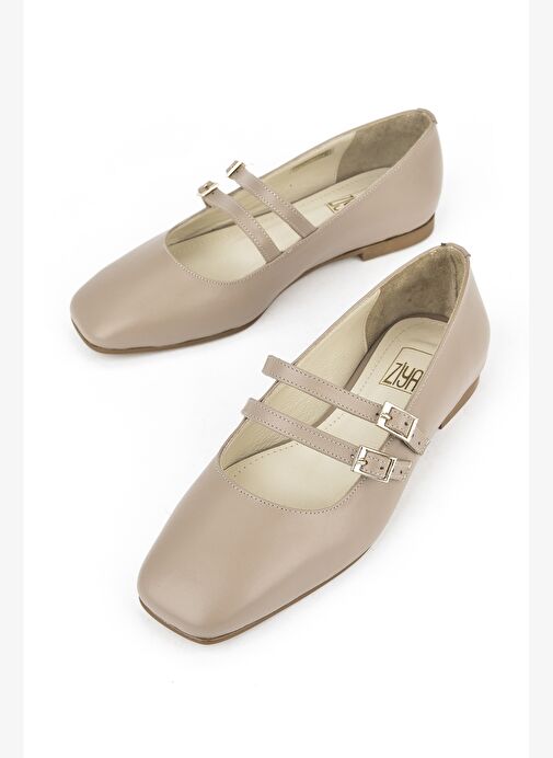 Ziya, Kadın Hakiki Deri Babet 1531054Z3401 Vizon - Görsel 6