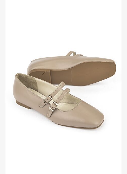 Ziya, Kadın Hakiki Deri Babet 1531054Z3401 Vizon - Görsel 5