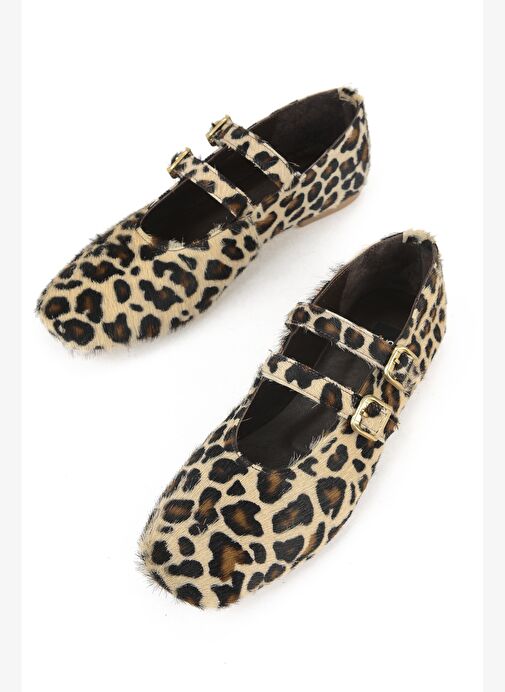 Ziya, Kadın Hakiki Deri Babet 153111Z40831 Bej-Leopar - Görsel 6