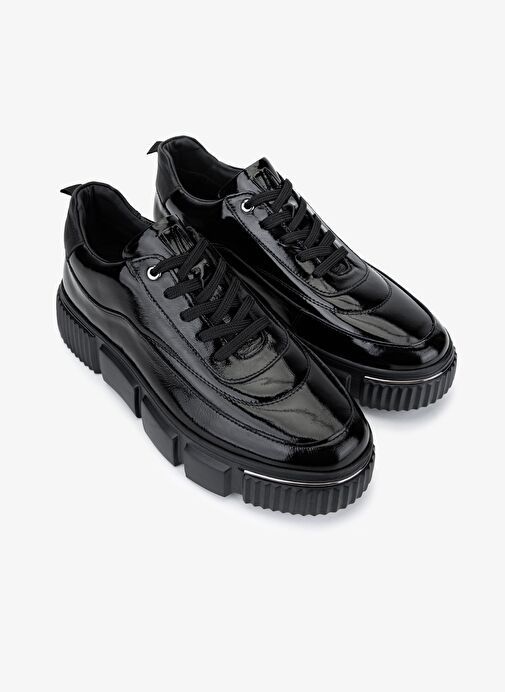 Valmenti Erkek Hakiki Deri Siyah Kırışık Rugan Sneakers & Spor Ayakkabı - Görsel 3