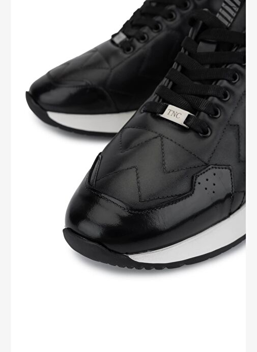 Tamer Tanca Erkek Hakiki Deri Siyah Deri Sneakers & Spor Ayakkabı - Görsel 4