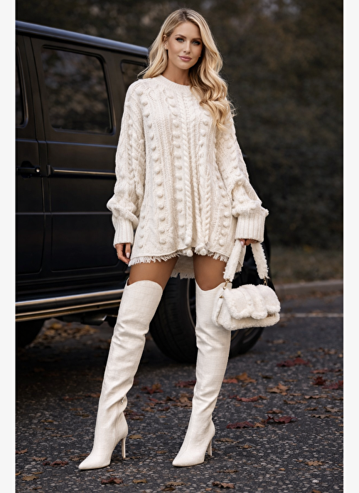 Gilla's Queen Gilla's Queen Kadın Kırık Beyaz Crocodil Desenli Diz Üstü Topuklu Tarz Çizme Bot | Boyner Kırık Beyaz - 2. görsel