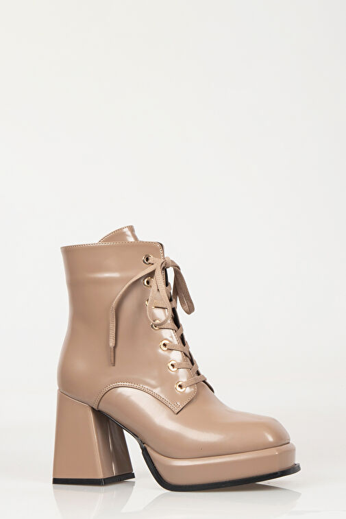 Nemesis Bağcıklı Fermuarlı Platform Topuklu Kadın Bot Vizon - Görsel 5