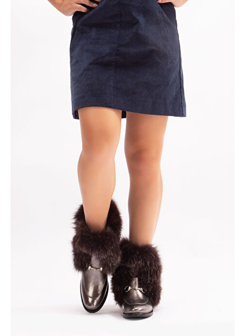 Reina Gerçek Deri Kadın Bot Nikel Deri Kürklü - Görsel 6