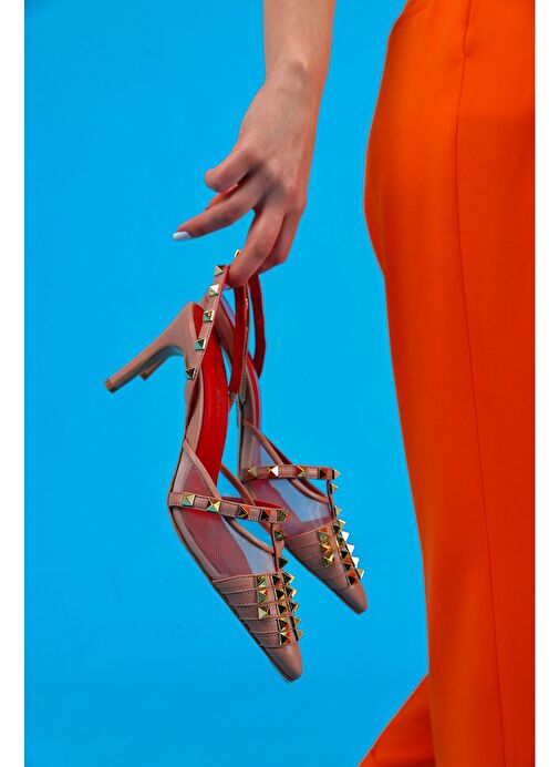 Vonda Gerçek Deri Kadın Topuklu Sandalet Pudra - Görsel 3