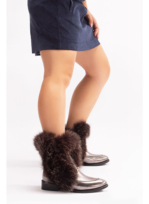 Reina Gerçek Deri Kadın Bot Nikel Deri Kürklü - Görsel 4
