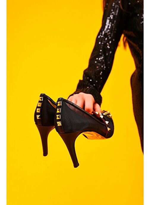 Vita Gerçek Deri Kadın Topuklu Ayakkabı Siyah Tül - Görsel 6