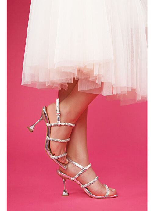 Sihana Kadın Topuklu Abiye Sandalet Gümüş - Görsel 2
