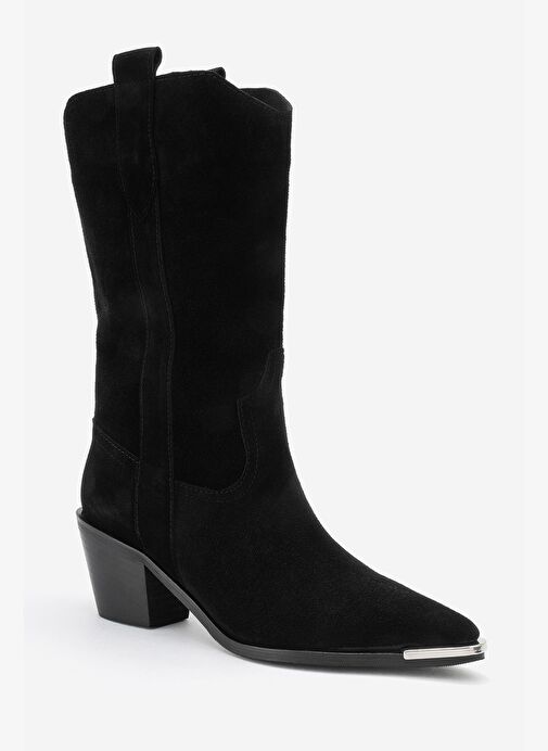 ALVI Siyah Süet Hakiki Deri Metal Detaylı Kadın Western Bot - Görsel 4