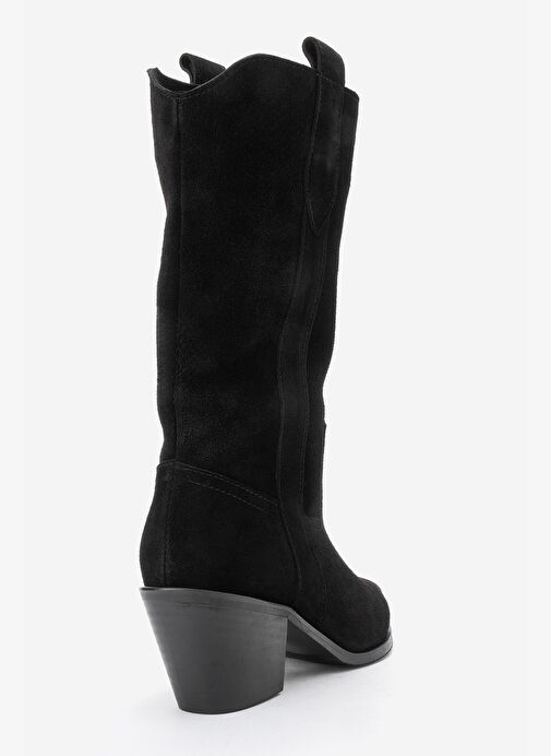 ALVI Siyah Süet Hakiki Deri Metal Detaylı Kadın Western Bot - Görsel 6