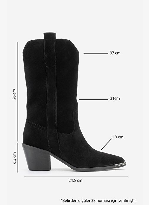 ALVI Siyah Süet Hakiki Deri Metal Detaylı Kadın Western Bot - Görsel 7