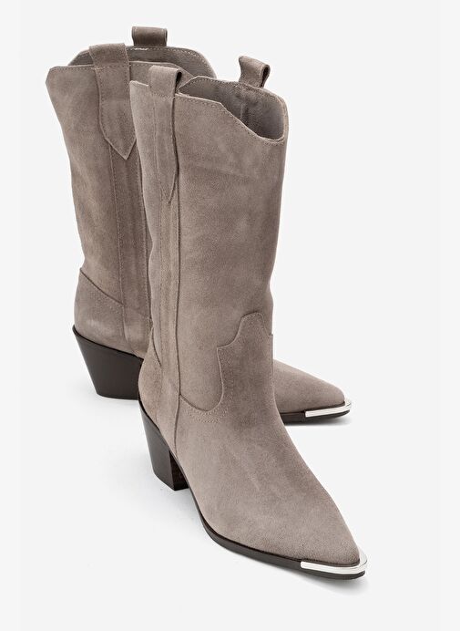 ALVI Vizon Süet Hakiki Deri Metal Detaylı Kadın Western Bot - Görsel 2
