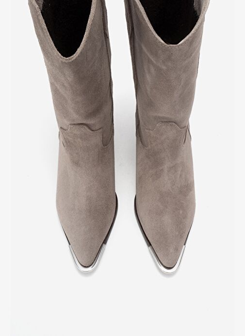 ALVI Vizon Süet Hakiki Deri Metal Detaylı Kadın Western Bot - Görsel 3