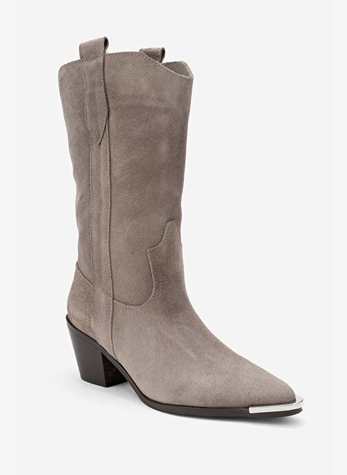 ALVI Vizon Süet Hakiki Deri Metal Detaylı Kadın Western Bot - Görsel 4