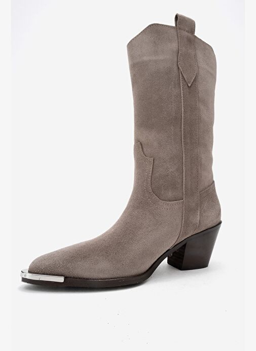 ALVI Vizon Süet Hakiki Deri Metal Detaylı Kadın Western Bot - Görsel 5