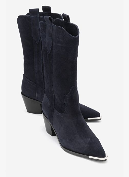 ALVI Lacivert Süet Hakiki Deri Metal Detaylı Kadın Western Bot - Görsel 2