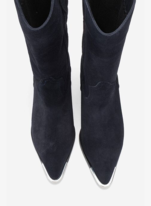 ALVI Lacivert Süet Hakiki Deri Metal Detaylı Kadın Western Bot - Görsel 3