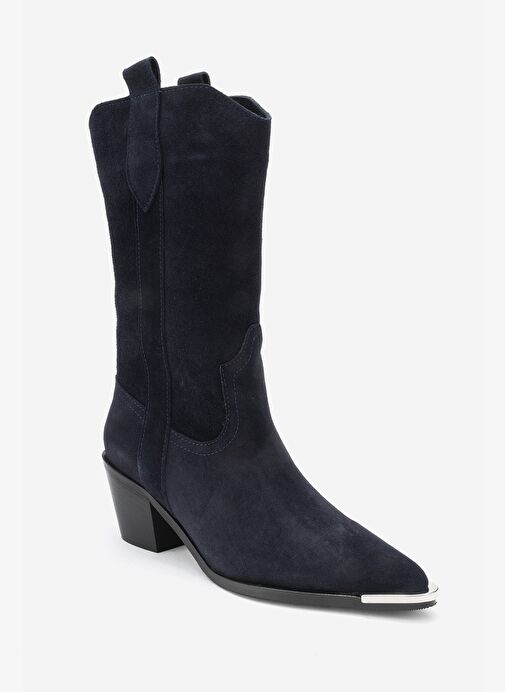 ALVI Lacivert Süet Hakiki Deri Metal Detaylı Kadın Western Bot - Görsel 4