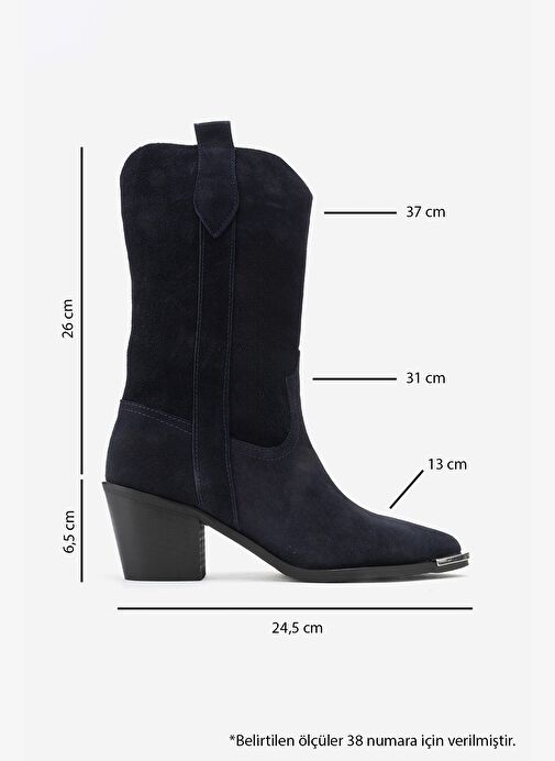 ALVI Lacivert Süet Hakiki Deri Metal Detaylı Kadın Western Bot - Görsel 7