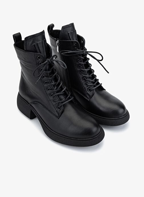 Valmenti Kadın Hakiki Deri Siyah Düz Bot - Görsel 3