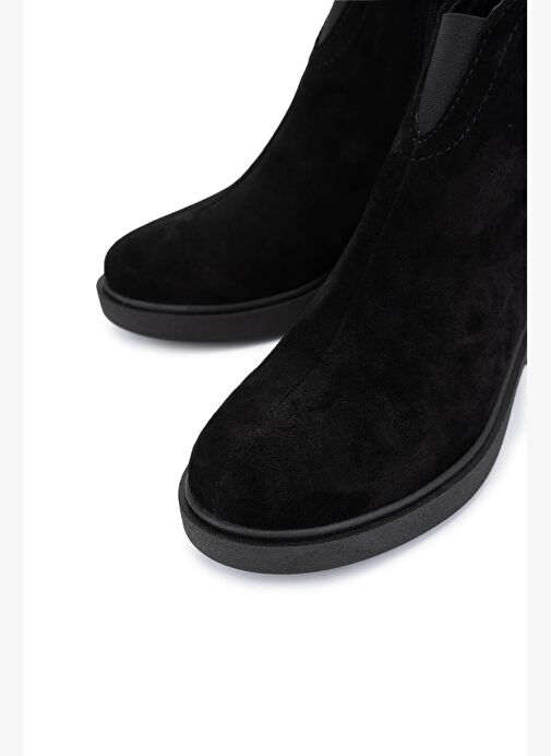 Tamer Tanca Kadın Hakiki Deri Siyah Süet Topuklu Bot - Görsel 4