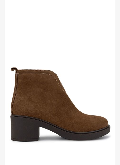 Tamer Tanca Kadın Hakiki Deri Taba Süet Topuklu Bot - Görsel 2