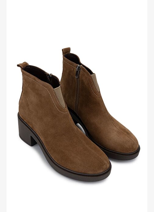 Tamer Tanca Kadın Hakiki Deri Taba Süet Topuklu Bot - Görsel 3