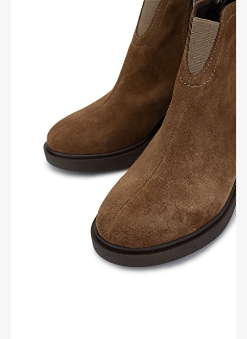 Tamer Tanca Kadın Hakiki Deri Taba Süet Topuklu Bot - Görsel 4