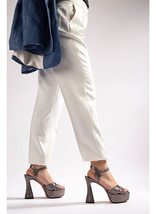 Camelia Kadın Abiye Platform Topuklu Ayakkabı Nikel Taşlı - Görsel 7