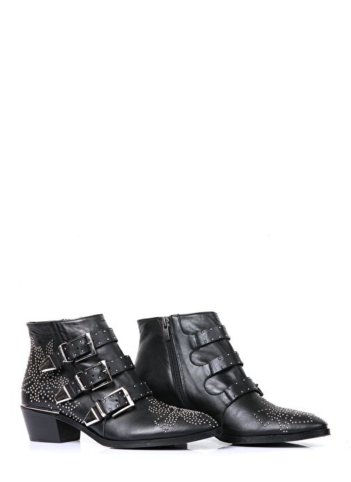 Susanna Gerçek Deri Topuklu Kadın Bot Siyah - Görsel 2