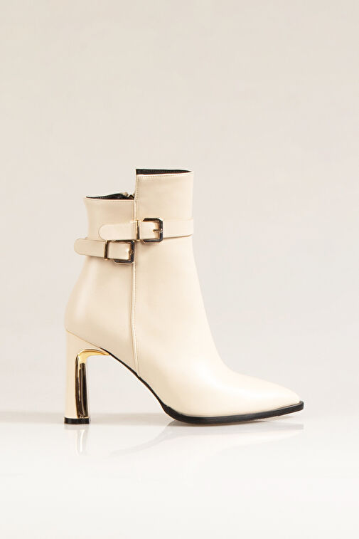 Nemesis Fermuarlı Topuklu Kadın Bot Bej - Görsel 5